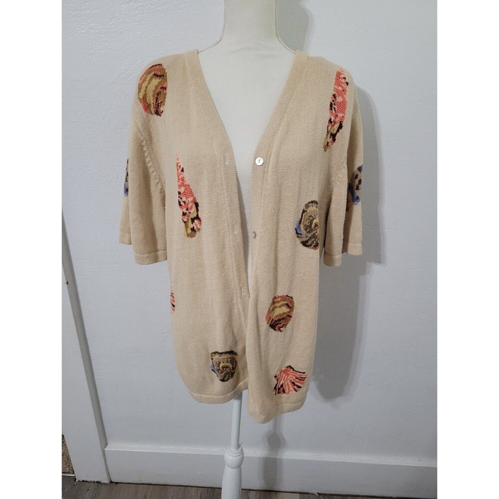 Sea Shell Short Sleve Vintage Knit Cardigan Eclectic Coastal Beach Size 1x